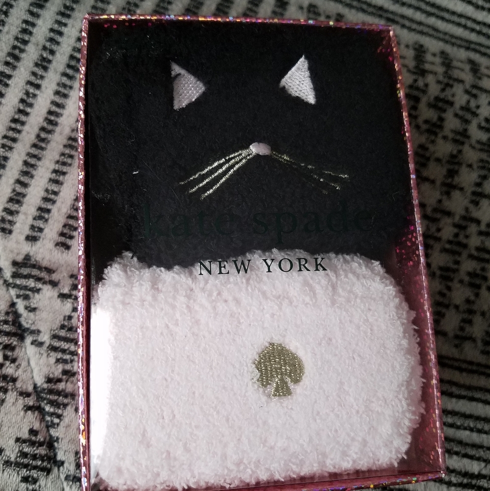 💖Kate Spade Fuzzy Socks 2 pairs Kitten & Spade